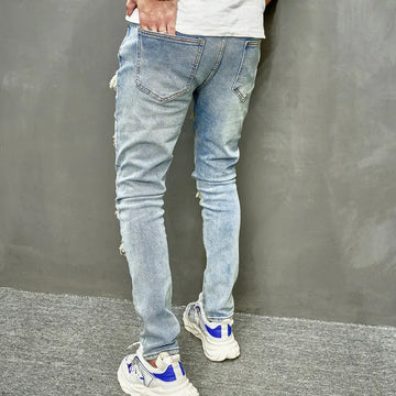 Wiaofellas Autumn Men Stylish Hip Hop Ripped Patch Skinny Jeans Pants For Men's Holes Distressed High Quality Jogging Male Denim Trousers